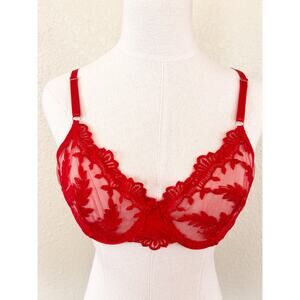 Red Lace Underwire Sheer Bra size Large